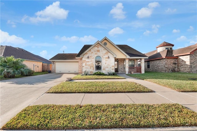 view of front of house with a garage and a front yard