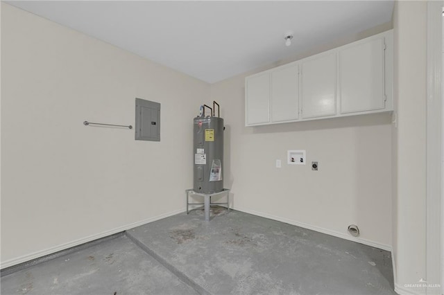 1507 Vatia Blvd, Mission, TX 78572 - laundry room with electric panel, electric water heater, hookup for an electric dryer, cabinet space, and washer hookup