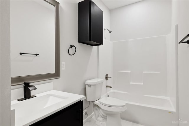 full bathroom featuring shower / bath combination, vanity, and toilet