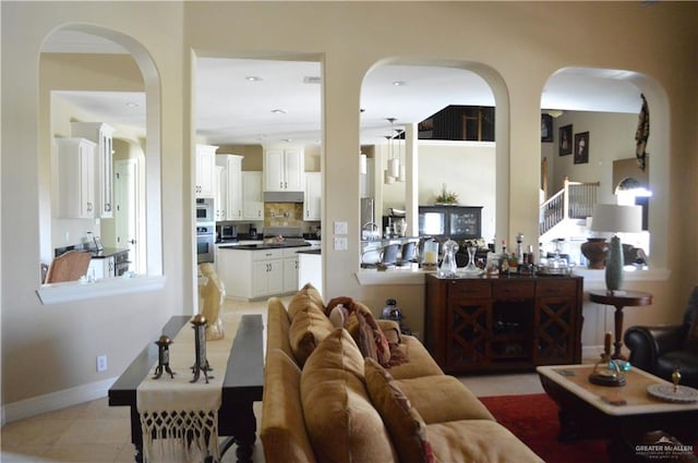 view of tiled living room