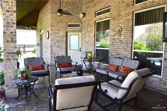 view of patio / terrace with ceiling fan and an outdoor hangout area