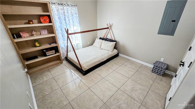 tiled bedroom featuring electric panel