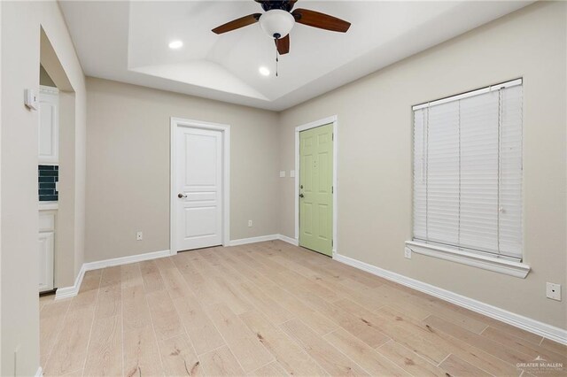 820 Beech Ave Unit 1, Mcallen, TX 78501 - unfurnished bedroom featuring light wood-style floors, recessed lighting, baseboards, and a ceiling fan