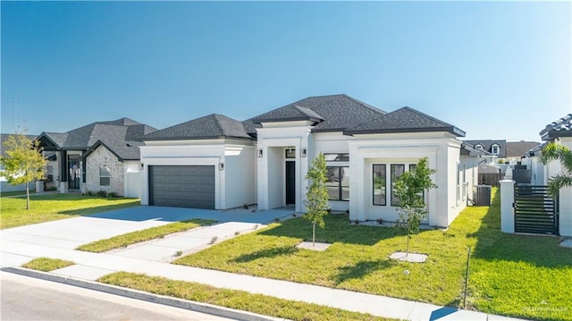 view of front facade with a garage and a front lawn