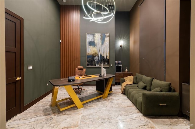 4704 Estancia Pkwy, Mcallen, TX 78504 - office area with a chandelier and marble tiled floors