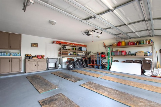 garage with a garage door opener