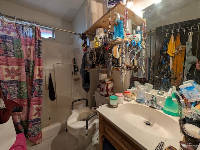 720 27 1/2 St, Mcallen, TX 78501 - bathroom with a shower with curtain, vanity, and toilet