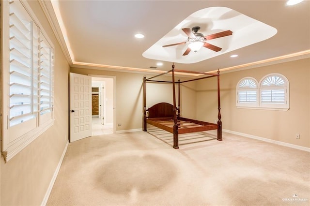 unfurnished bedroom featuring ornamental molding and carpet flooring