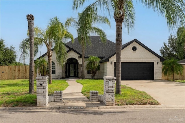 view of front facade with a front lawn and a garage