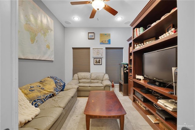 living room with ceiling fan