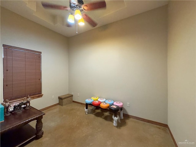 game room with ceiling fan