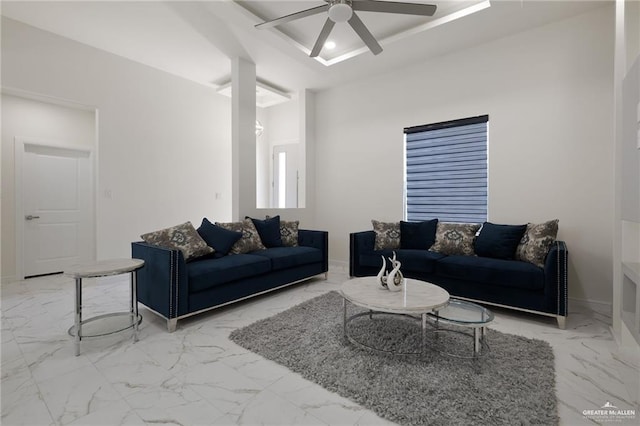 1921 Lime St, San Juan, TX 78589 - living room with marble finish flooring and a ceiling fan