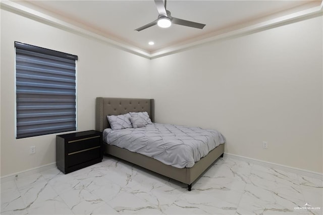 1921 Lime St, San Juan, TX 78589 - bedroom with marble look tile flooring, baseboards, a ceiling fan, and recessed lighting