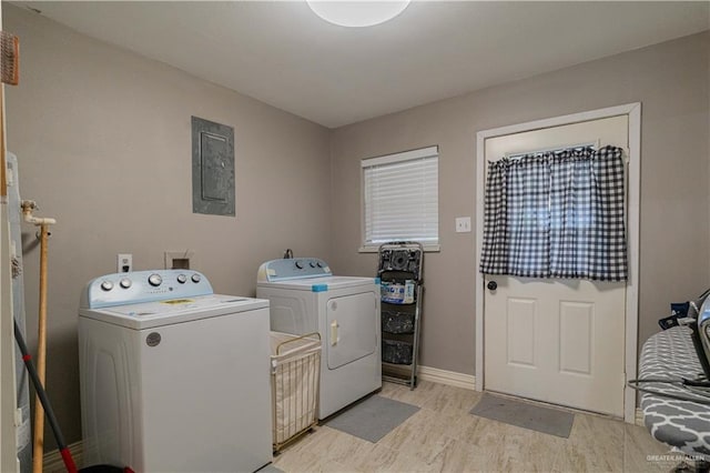 1008 Monterrey St, Edinburg, TX 78539 - laundry area with washing machine and clothes dryer, light wood-style floors, and electric panel