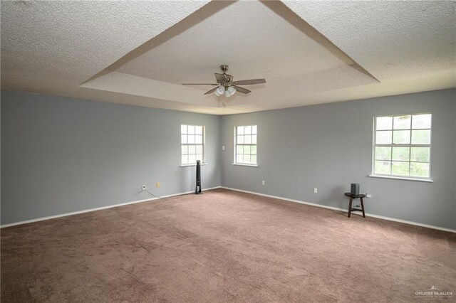 unfurnished room with carpet, a raised ceiling, and baseboards