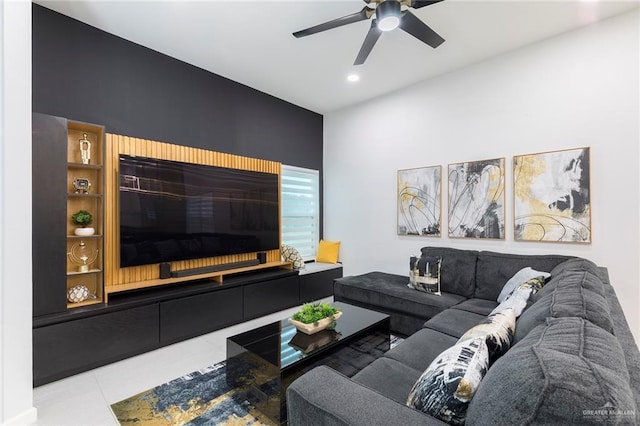 701 Santa Cecilia St, Donna, TX 78537 - living area featuring ceiling fan, recessed lighting, and tile patterned floors