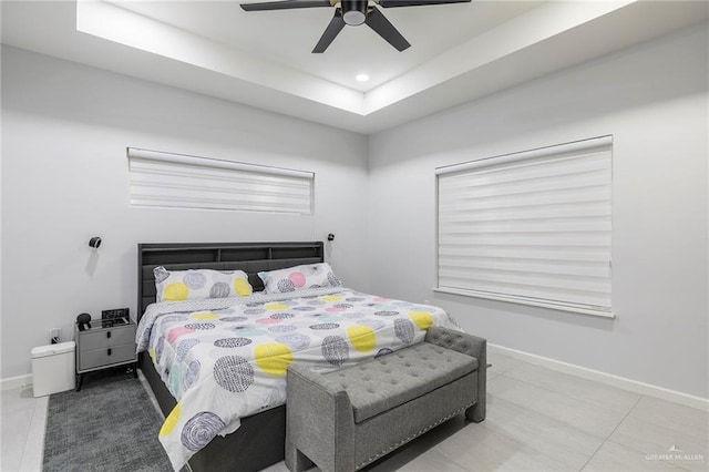 701 Santa Cecilia St, Donna, TX 78537 - bedroom with baseboards, a ceiling fan, recessed lighting, and tile patterned flooring