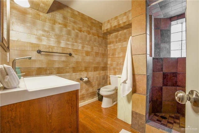 bathroom with toilet, a shower, and vanity