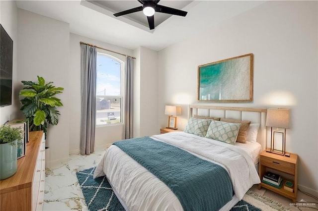 bedroom featuring ceiling fan