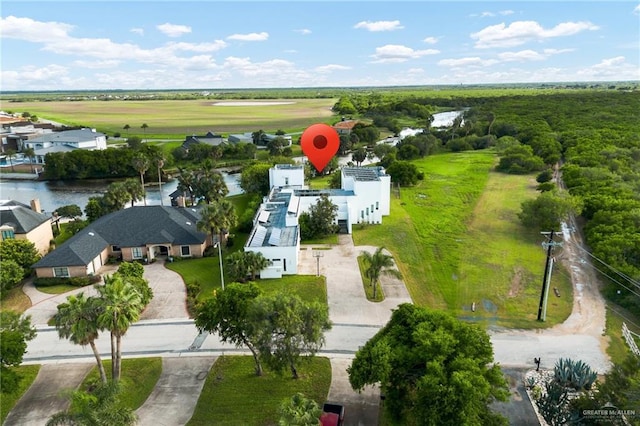 drone / aerial view featuring a water view