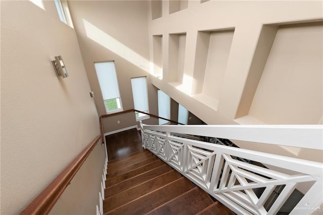 stairway featuring hardwood / wood-style flooring