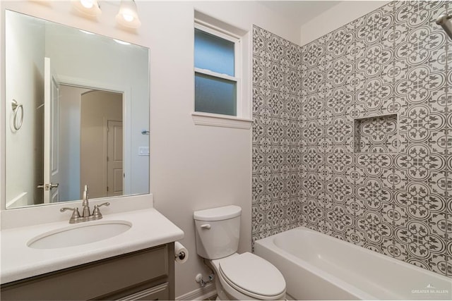 full bathroom featuring toilet, shower / bath combination, and vanity