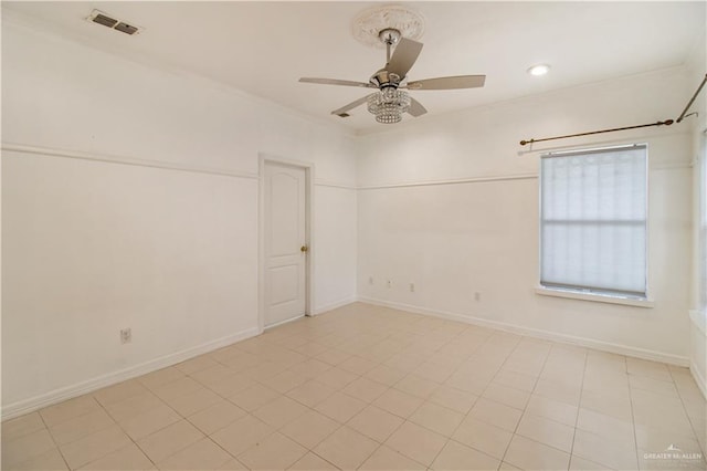 5605 N 41st St, Mcallen, TX 78504 - unfurnished room with a ceiling fan, ornamental molding, baseboards, and recessed lighting