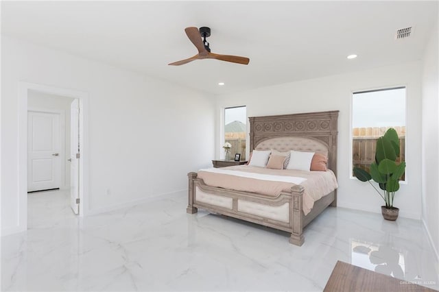 5703 N 44th Ln, Mcallen, TX 78504 - bedroom featuring recessed lighting, marble finish floors, and ceiling fan