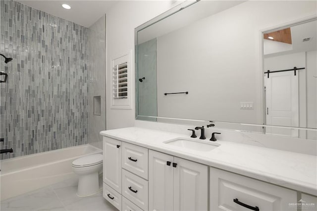 1313 Oriole Ave, Mcallen, TX 78504 - full bath with recessed lighting, marble finish floor, shower / bathtub combination, toilet, and vanity