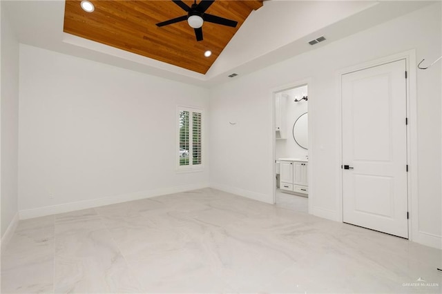 1313 Oriole Ave, Mcallen, TX 78504 - unfurnished bedroom with vaulted ceiling, visible vents, recessed lighting, marble finish floor, and wood ceiling