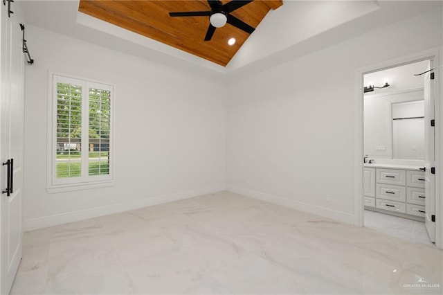1313 Oriole Ave, Mcallen, TX 78504 - unfurnished bedroom with wood ceiling, lofted ceiling, a tray ceiling, and baseboards