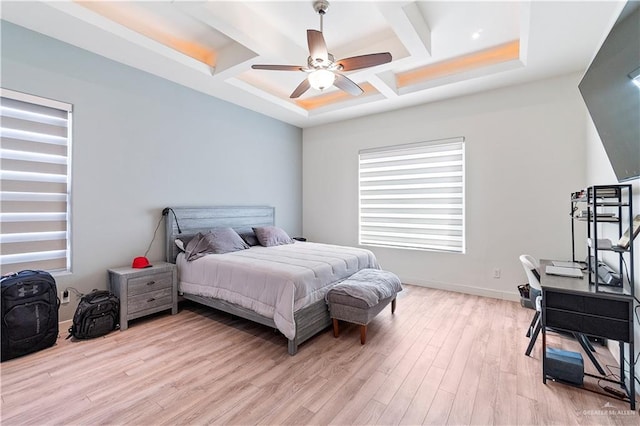 2520 Colvin Ave, Edinburg, TX 78539 - bedroom featuring light hardwood / wood-style floors, ceiling fan, and a tray ceiling