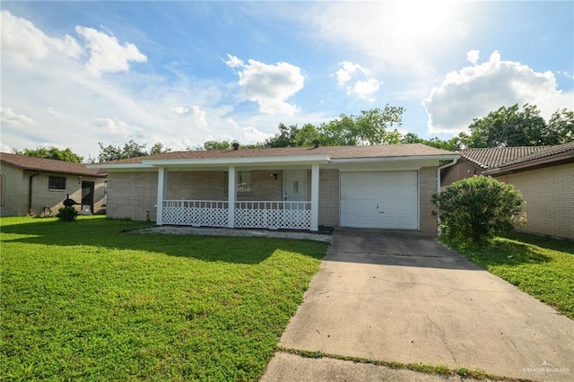 2805 N Blake St, Harlingen, TX 78550 - ranch-style home featuring an attached garage, brick siding, covered porch, a front yard, and driveway