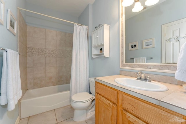 full bathroom with tile patterned flooring, vanity, toilet, and shower / bath combo