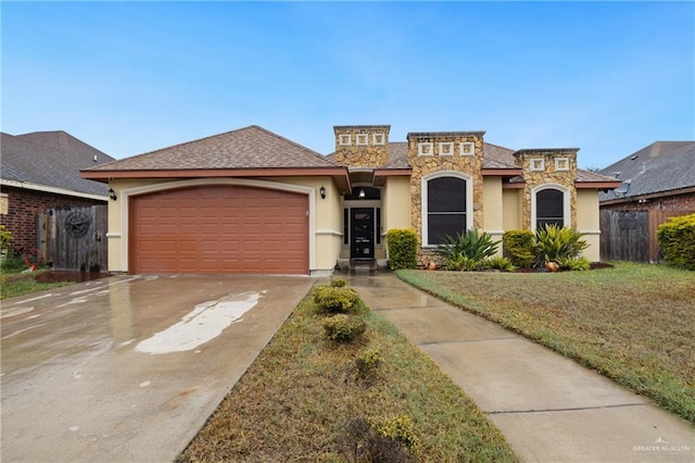 view of front of property with a garage and a front yard