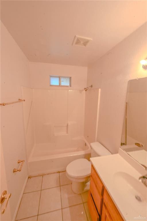 full bathroom featuring tile patterned floors, vanity, shower / bathtub combination, and toilet