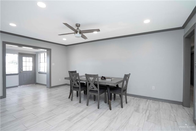 7610 N Ware Rd, Mcallen, TX 78504 - dining room featuring crown molding, a ceiling fan, and recessed lighting