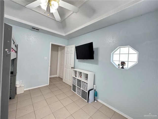 4208 Country St, Edinburg, TX 78541 - unfurnished living room with tile patterned flooring, a ceiling fan, and baseboards
