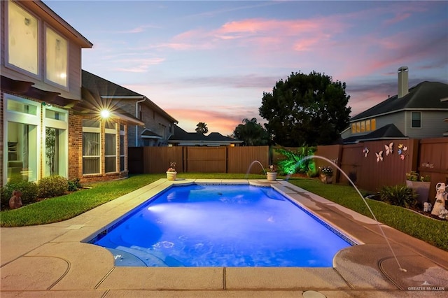 2800 San Ricardo St, Mission, TX 78572 - pool at dusk featuring a fenced backyard and a patio