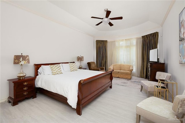 2800 San Ricardo St, Mission, TX 78572 - bedroom featuring light wood finished floors, a raised ceiling, and a ceiling fan