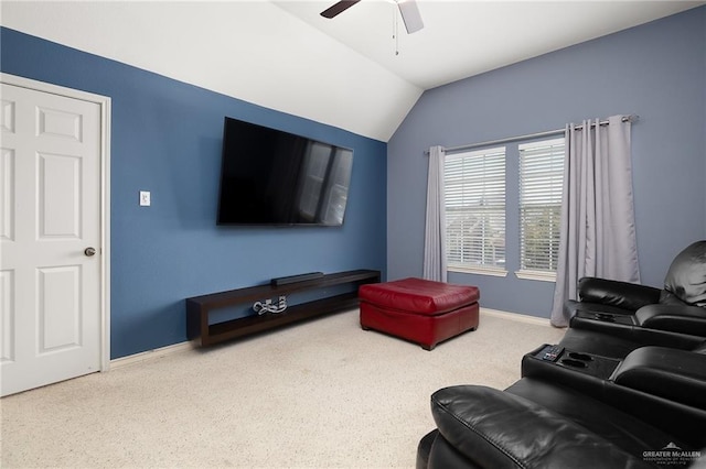 2800 San Ricardo St, Mission, TX 78572 - living area featuring a ceiling fan, vaulted ceiling, and carpet flooring