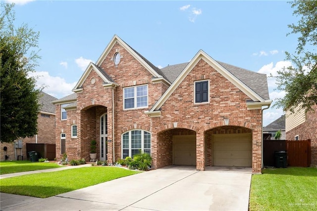 2800 San Ricardo St, Mission, TX 78572 - traditional home featuring a garage, brick siding, driveway, and a shingled roof