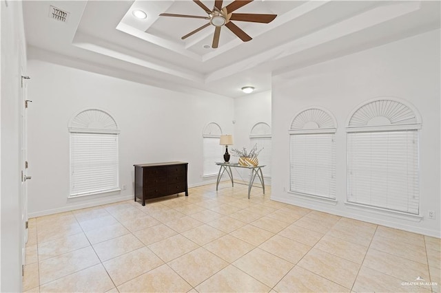 3213 Academy Ave, Edinburg, TX 78541 - unfurnished room with a raised ceiling, a ceiling fan, light tile patterned flooring, and recessed lighting