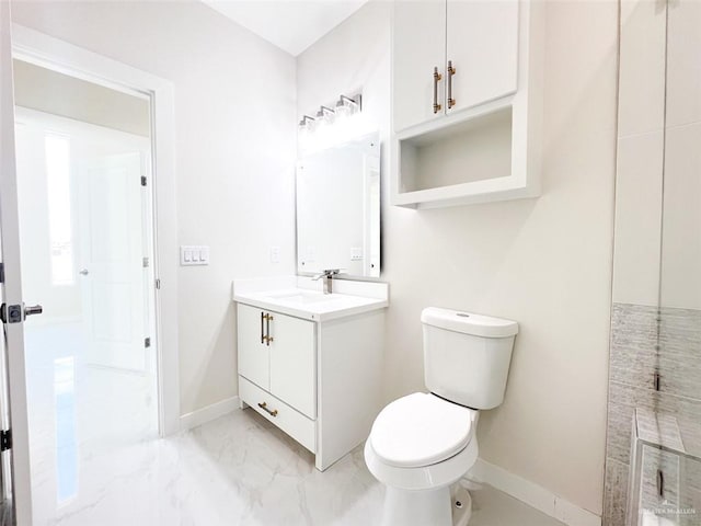 2309 S Cartier Dr, Edinburg, TX 78542 - bathroom featuring vanity, toilet, baseboards, and marble look tile flooring