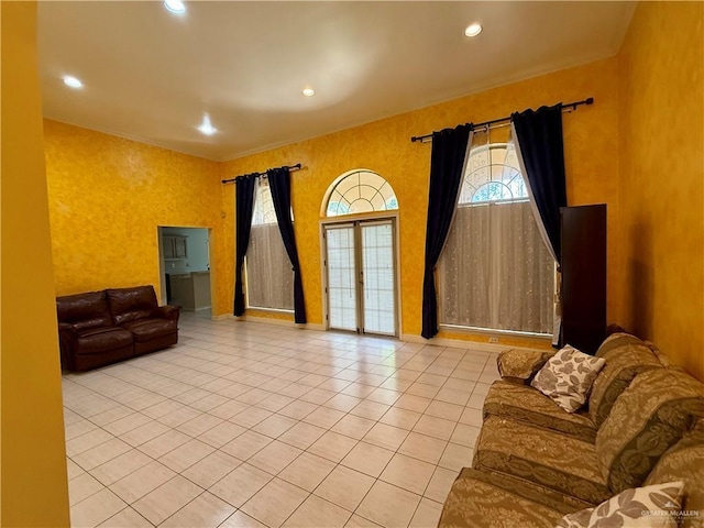 6501 Magnum Rd, Mission, TX 78573 - living room featuring tile patterned floors, recessed lighting, and french doors