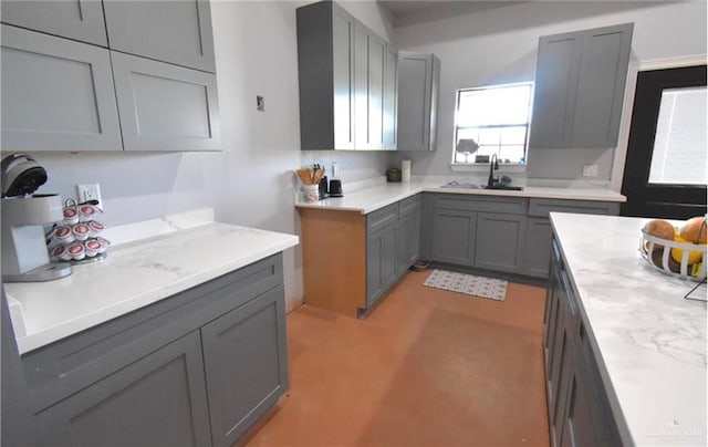 kitchen with gray cabinets and sink