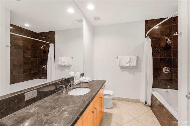 310A Padre Blvd Unit 2304, South Padre Island, TX 78597 - full bathroom with tiled shower / bath, vanity, tile patterned floors, and recessed lighting