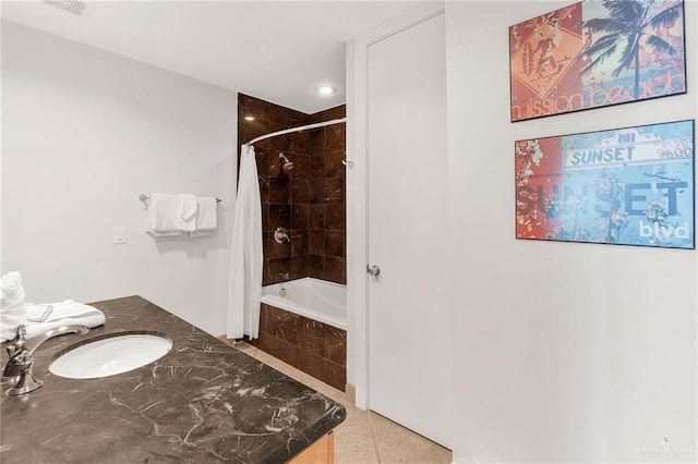 310A Padre Blvd Unit 2304, South Padre Island, TX 78597 - full bath with tiled shower / bath combo, tile patterned flooring, recessed lighting, and vanity