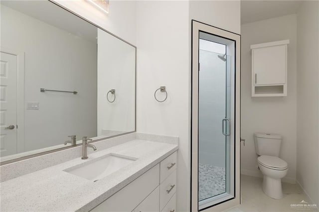 2810 E Uva Ave, Hidalgo, TX 78557 - bathroom featuring a shower stall, vanity, marble finish floors, toilet, and baseboards