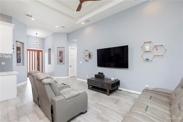 1803 Lago Michigan St, Edinburg, TX 78542 - living area with ceiling fan, light wood finished floors, recessed lighting, and a towering ceiling